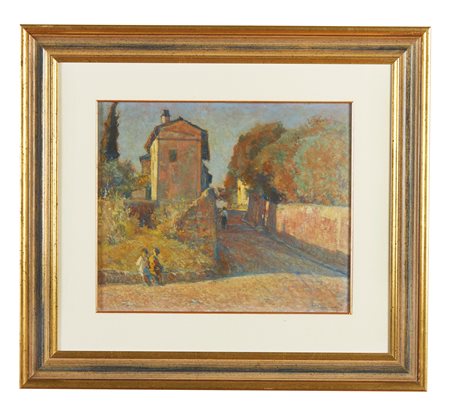 LUDOVICO TOMMASI (Livorno 1866 - Firenze 1941). “Paesaggio con figure”. Olio...