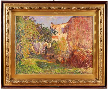 LUDOVICO TOMMASI (Livorno 1866 - Firenze 1941) "Scena di campagna con buoi"....