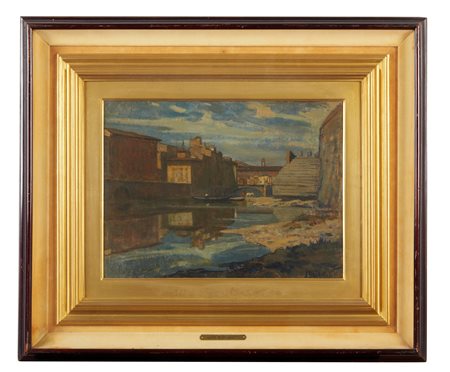LUIGI MICHELACCI (Meldola 1879 - Firenze 1959) “Marina”. Olio su cartone. Cm...