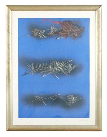 EMILIO SCANAVINO “Composizione”, 1985. Litografia a colori su carta. Cm...