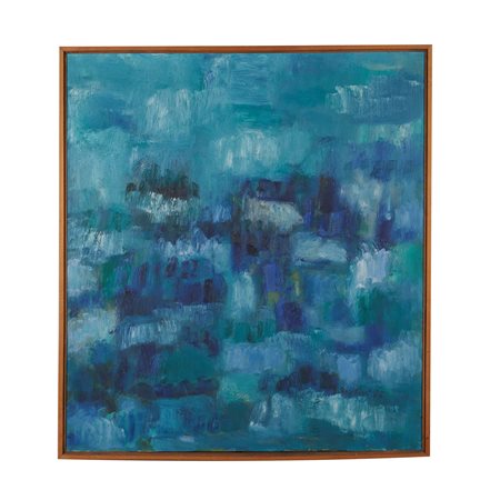 VASCO BENDINI (Bologna 1922 - Roma 2015) "Paesaggio in blu", 1955. Cm 100x90....