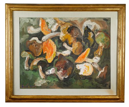 CARLO LEVI (Torino 1902 - Roma 1975) "Funghi", 1970. Cm 73x93. Olio su tela....