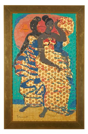 SALVATORE FIUME (Comiso 1915 – Milano 1997) “Donne africane”. Litografia a...