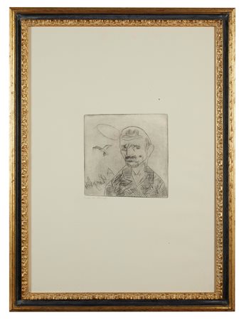 ANTONIO LIGABUE (Zurigo 1899- Gualtieri 1965) "Autoritratto". Puntasecca su...