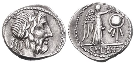 Cn. Cornelius Lentulus Clodianus, Quinarius, 88 BC; AR (1,74 g; 14,6 mm; 5 h)