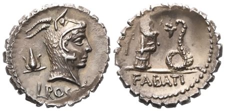L. Roscius Fabatus, Denarius serratus, 64 BC; AR (3,90 g; 18,3 mm; 8 h)