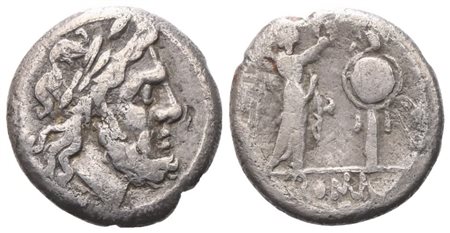 Anonymous, Victoriatus, 214-211 BC; AR (2,12 g; 15,4 mm; 8 h)