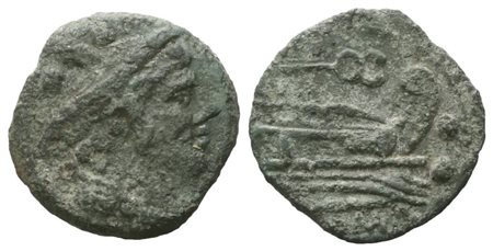 Anonymous, Sextans, c. 211-208 BC; Æ (3,20 g; 17,5 mm; 12 h)
