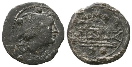 C. Aurunculeius, Sextans, c. 209 BC; Æ (2,87 g; 19 mm; 8 h)