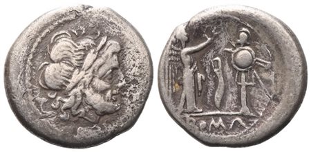 Anonymous, Victoriatus, 205 BC; AR (2,74 g; 17,2 mm; 1 h)