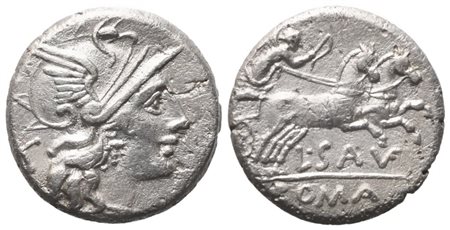L.  Saufeius, Denarius, 152 BC; AR (3,32 g; 16,3 mm; 4 h)