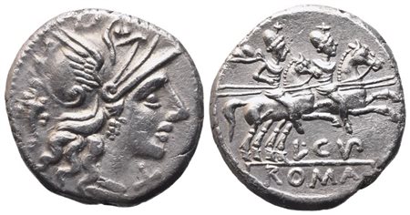 L. Cupiennus, Denarius, 147 BC; AR (3,80 g; 18,4 mm; 1 h)