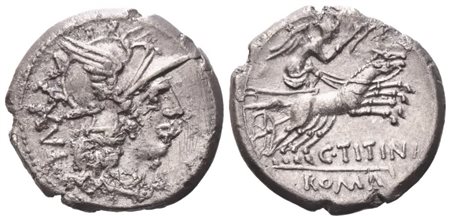 C. Titinius, Denarius, 141 BC; AR (3,78 g; 19 mm; 5 h)