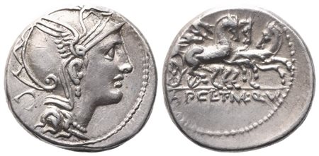 Ap. Claudius Pulcher, T. Mallius Mancinus, Q. Urbinius, Denarius, 111-110 BC; AR (3,93 g; 17 mm)