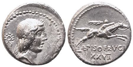 L. Calpurnius Piso Frugi, Denarius, 90 BC; AR (3,79 g; 17,5 mm; 12 h)