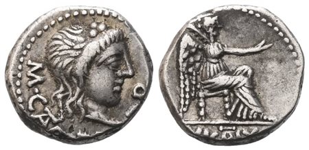 M. Porcius Cato, Quinarius, 47-46 BC; AR (2,26 g; 11,2 mm; 1 h)