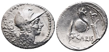 T. Carisius, Denarius, 46 BC; AR (3,36 g; 19,6 mm; 7 h)