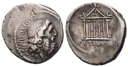 Petillius Capitolinus, Denarius, 43 BC; AR (3,65 g; 18,8 mm; 8 h)