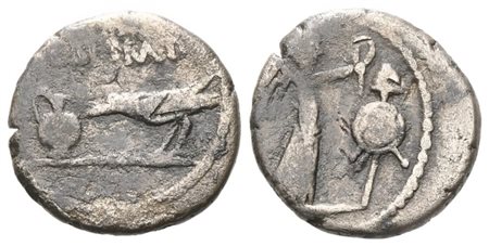 Mark Antony, Quinarius, late summer-autumn 43 BC; AR (1,38 g; 12 mm; 4 h)