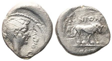 Mark Antony, Quinarius, early 42 BC; AR (1,51 g; 14 mm; 2 h)