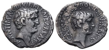 Mark Antony and Octavian, Denarius, 41 BC; AR (3,05 g; 18,2 mm; 12 h)