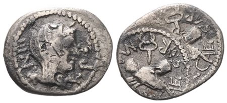 Mark Antony and Octavian, Quinarius, 39 BC; AR (1,68 g; 15 mm; 6 h)