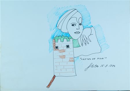 Tano Festa (Roma, 1938 - 1988) Castel de fiori, 1982 Pennarelli su carta in...