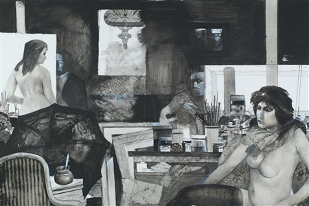 Franco Venanti (Perugia, 1930 - Perugia, 2023) Lo studio con modella, 2018...