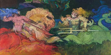 Raffaele De Rosa (Podenzana (Ms), 1940) Il cavaliere inesistente, 2011 Olio...