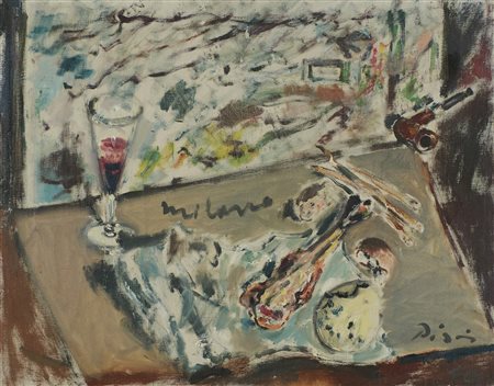 Filippo De Pisis (Ferrara, 1896 - Milano, 1956) Natura morta con coscia di...