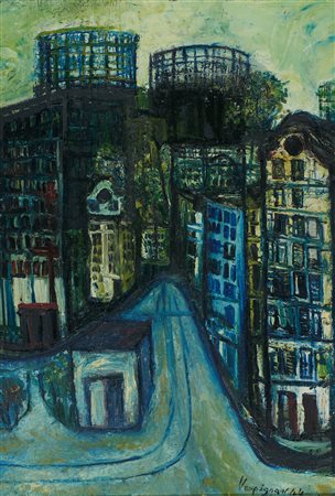 Renzo Vespignani (Roma, 1924 - Roma, 2001) Periferia, 1944 Olio su tela cm....