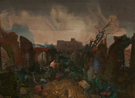 Pietro Annigoni (Milano, 1910 - Firenze, 1988) I fuggitivi, anni '80 Tempera...