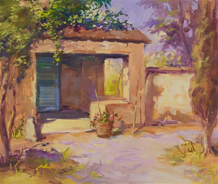 Giacomo Balla (Torino, 1871 - Roma, 1958) In campagna, 1949 Olio su tavola...