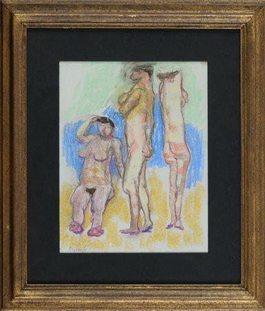 Fausto Pirandello (Roma, 1899 - Roma, 1975) Bagnanti, Anni '50 Tecnica mista...