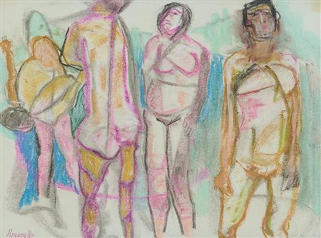 Fausto Pirandello (Roma, 1899 - Roma, 1975) Bagnanti, 1950 Tecnica mista e...