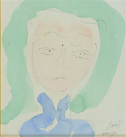 Virgilio Guidi (Roma, 1891 - Venezia, 1984) Volto Acquerello e china su carta...