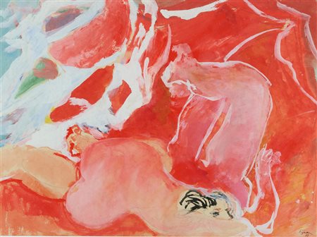 Edouard Pignon (Marbes Les Mines, 1905 - 1993) La Plage, 1977 Tempera e olio...