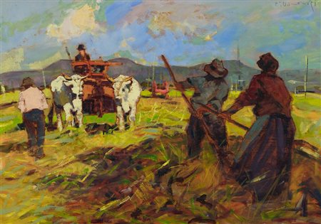 Carlo Domenici (Livorno, 1897 - Portoferraio, 1981) Vita di campagna Olio su...