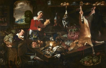 GIACOMO LEGI "Interno di cucina"
olio su tela (cm 190x297)
(difetti e restauri)