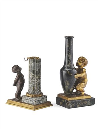 Louis Kley (1833-1911) 
Lotto composto da due gruppi in marmi vari, bronzo dora