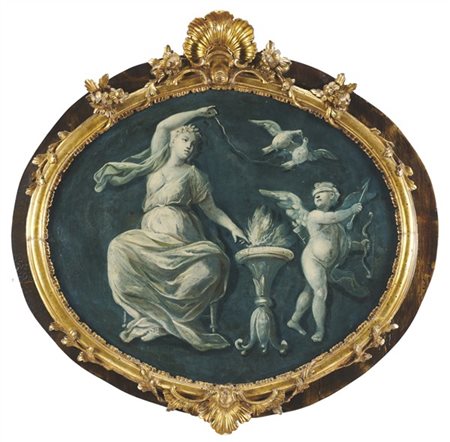 Scuola del secolo XVIII

"Venere e Amore"
olio su tela ovale (cm 57x68)
in corn