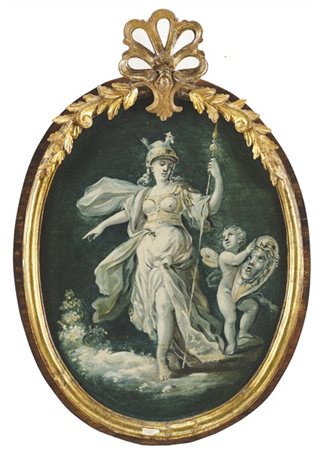 Scuola del secolo XVIII

Coppia di dipinti a olio su tavola ovale raffiguranti