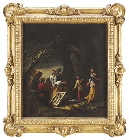 Ambito di Salvator Rosa

"Paesaggio con figure intorno a un sepolcro"
olio su t