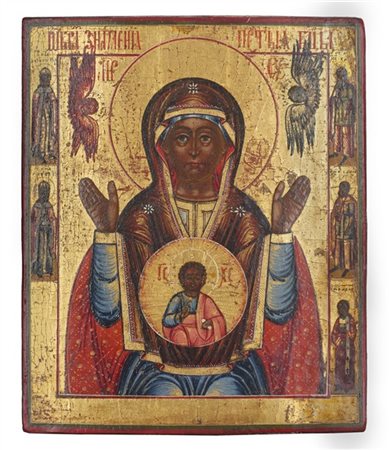 Arte russa, secolo XVIII. Icona a tempera su tavola raffigurante Madonna del Se