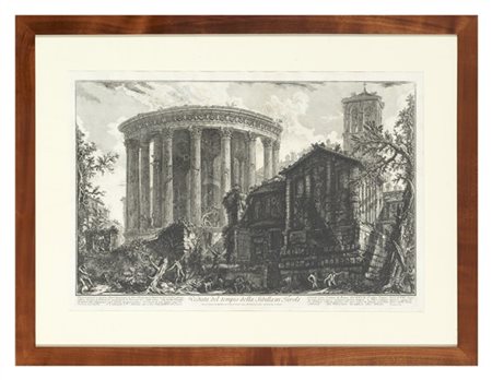 Giovanni Battista Piranesi ( Mestre 1720 - Roma 1778 )  "Veduta del tempio della Sibilla in Tivoli"