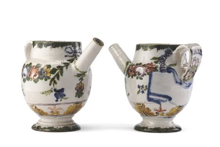 Manifattura di Felice Clerici, Milano, secolo XVIII. Coppia di orcioli da farma