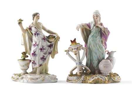 Manifattura di Meissen, secolo XIX. Allegoria dell'Inverno e della Primavera, d