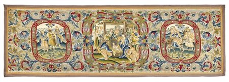 Manifattura italiana. Antico arazzo realizzato in lana, seta e filo d'argento a