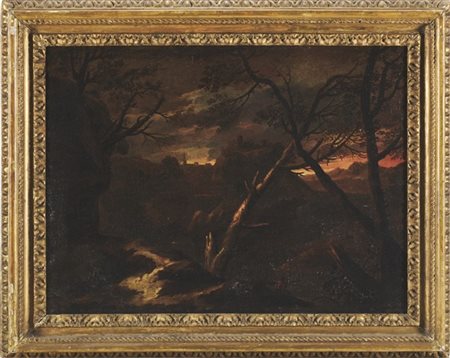 Scuola del secolo XVIII

"Paesaggio con figure"
olio su tela (cm 49x65)
in corn