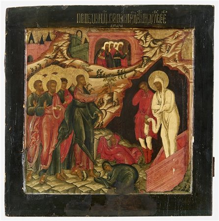 Arte russa, secolo XIX. Icona raffigurante La Resurrezione di Lazzaro di Betani